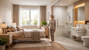Aménagement de la chambre et de la salle de bain senior à Beausoleil